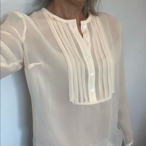 J Crew 100% silk pintuck henley 3/4 SL top
